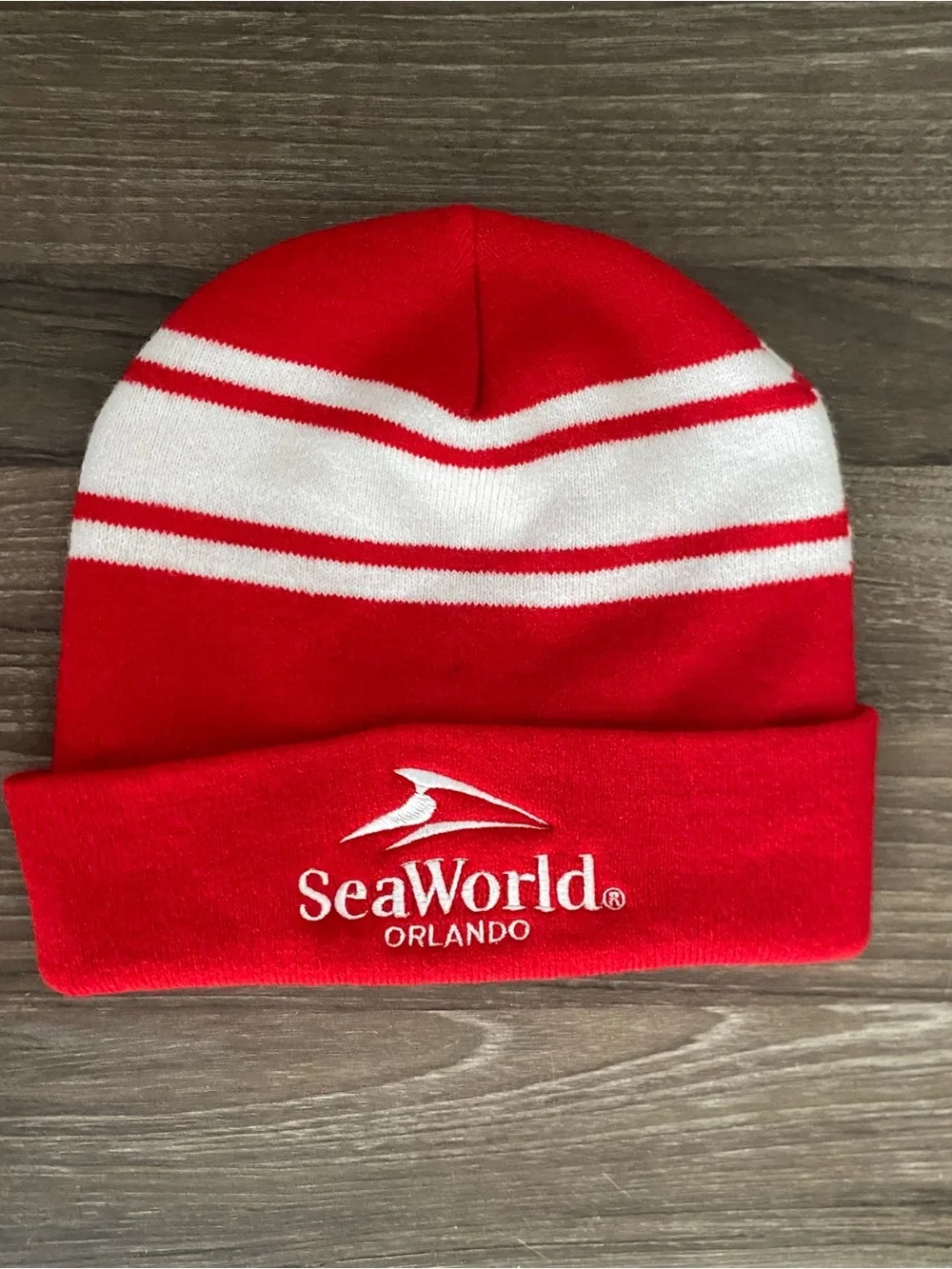 Sea World Orlando Coca Cola Fold Over Beanie Hat Cap Red White Adult One Size